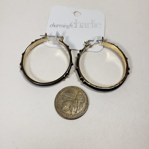 Stunning Charming Charlie Gold-Tone & Black Hoop Chunky Drop Earrings for Women - Picture 5 of 7